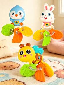Portable Baby Teether Rattle Set, Cute Animal Teething Toys With Beaded Ring, Lightweight Sensory Chew Toys For Newborn Travel & Home Use - Multicolor - View 3
