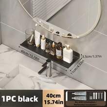 Stainless Steel Wall Mounted Storage Rack, No Damage Installation, Suitable For Bathroom, Vanity, Cabinet, Kitchen, Decorative Bathroom Accessory, Home Decor, Storage Organizer Shelf - Multicolor - View 19