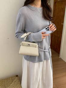 Bolso de mano elegante y de moda para mujer con bufanda, bolso bandolera, blanco, adecuado para compras, ir al trabajo, citas - Blanco - Ver 5