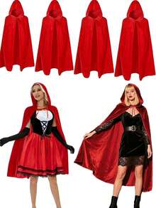 1pc Halloween Party Little Red Riding Hood Cape, Red Fairy Princess Robe Set, Suitable For Various Holiday Occasions And Role Play - Red - View 2