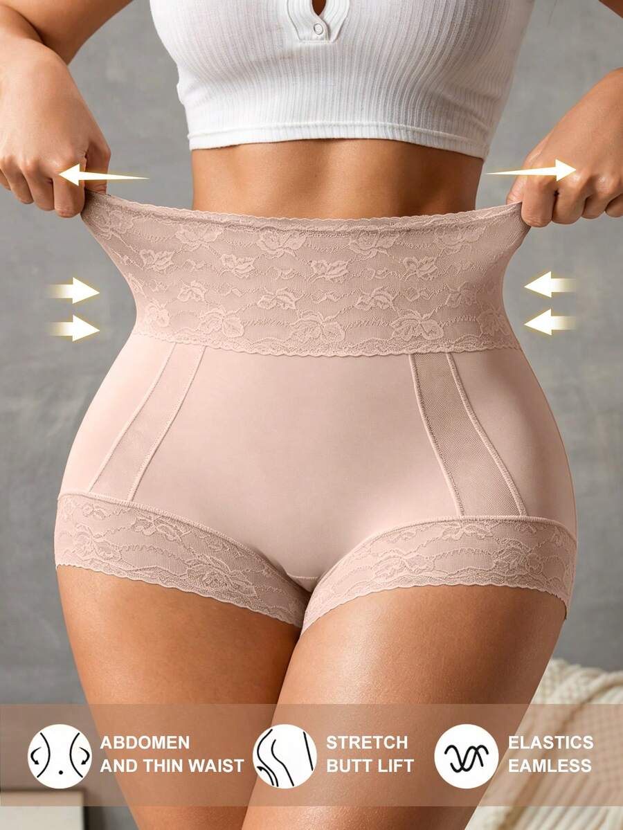 1pc Women's High Waist Tummy Control Butt Lifting Shapewear Panties, Suitable For Various Occasions - Champagne - View 1