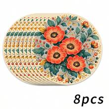 1/2/4/6/8/300pcs Minimalist Abstract Floral Pattern Luxury Placemats, Machine Washable Polyester Material, Heat-Resistant, Stain-Resistant, Waterproof And Easy To Clean, Suitable For Party And Kitchen Decor - Multicolor - View 17