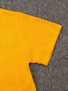 Girls' Short Sleeve T-Shirt With Heart, Flower And Letter Print, Cool And Breathable For Spring/Summer, 100% Cotton, Loose And Casual Fit In Small Sizes - Yellow - View 5