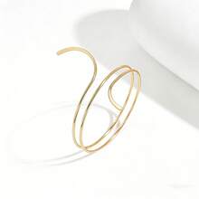 European And American Style Metal Arm Cuff 5pcs Set, Minimalist Geometric Line Leaf & Starfish Arm Bracelets, Accessories, Aesthetic - Gold - View 8