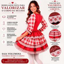 Women's Adult June Festival Dress, Plaid, Long Sleeves, Adjustable Waist-Slimming, Extra-Full Skirt - 紅棋 - 查看 5