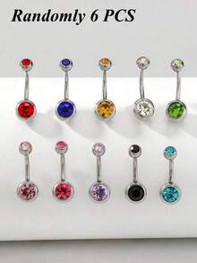2pcs/6pcs Cincin Pusar Zirkonia Kubik Mengkilap - 14G G23 Cincin Pusar Titanium Padat Bola Permata Ganda Biru Tua, Tindik Melengkung Meruncing - Berbagai Warna Dikirim Secara Acak, Perhiasan Indah - MultiWarna - View 12