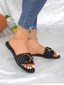 Sandalias planas tipo slide nuevas para el verano 2025, zapatos planos elegantes con hebilla dorada retro de moda, zapatos de playa estilo vacaciones, sandalias elegantes de hada preppy de moda universitaria vanguardista para vacaciones, playa, bohemio casual de cuero PU con hebilla para playa, festival, boda, universidad, vacaciones, fiesta, oficina, hogar, exterior, primavera, verano, otoño - Blanco y Negro - Ver 5
