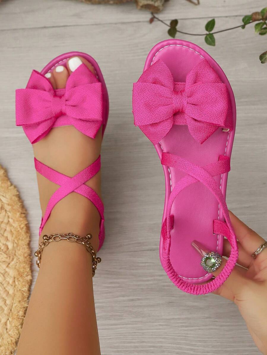 Damen Mode Schleife Strand Sandalen, Kreuzriemen Design, Schleife Flache Sandalen, Elastisches Band Damen Sandalen, Sommer Outdoor Bequeme Sandalen