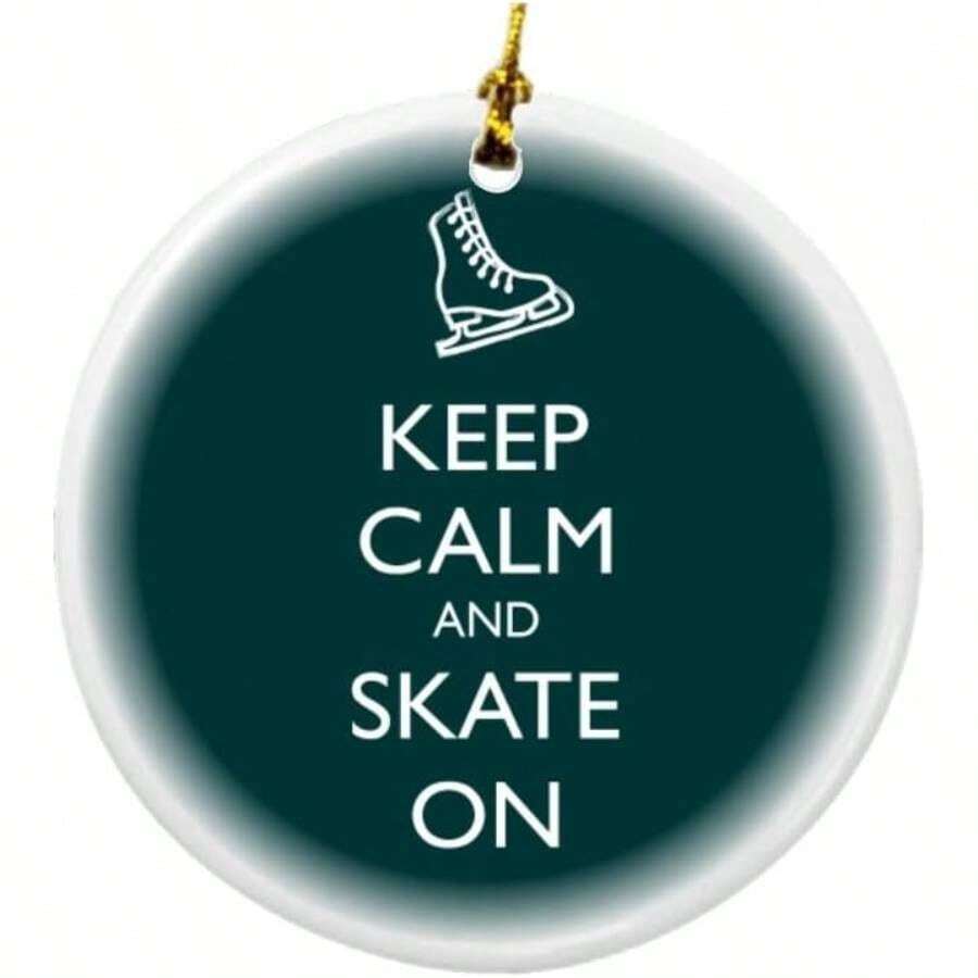 Caballero Keep Calm and Skate ON Color Verde Diseo Ronda a Doble Cara de Porcelana Navidad Ornamentos - inicial - Ver 1