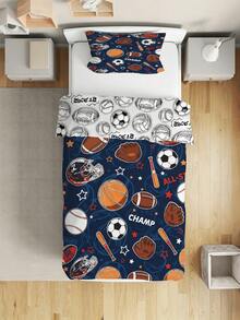 2/3-teiliges Sportfan-Bettwäscheset - Fußball, Basketball, Baseball, American Football Muster Bettbezug, Champion-Thema Bettwäsche, geeignet für Kinder, Jugendliche, Erwachsene, Jungen und Mädchen, Schlafzimmer (Doppel-/Voll-/Queen-Größe) - Verschiedenfarbig - Übersicht 5