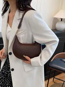 Coffee Brown Crescent Shaped Pu Leather Shoulder Handbag, Simple & Stylish, Shoulder Bag, Moon Bag,Carteras Para Mujer,Tote Bags For Women - 彩色 - 查看 4