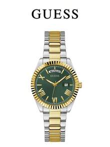 Guess GW0308L5 Women's Watch, Green Dial, Two-Tone Steel Bracelet, Roman Numerals, Day & Date Display, Classic Elegant Casual Dress Wristwatch For Ladies - Green - View 11