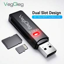 Pembaca Kartu SD/TF USB 2.0 VegGieg 2-in-1 Slot Ganda Pembaca Kartu Memori Kecepatan Tinggi Kompatibel dengan Kamera, Ponsel, Laptop, Pasang dan Mainkan - View 3