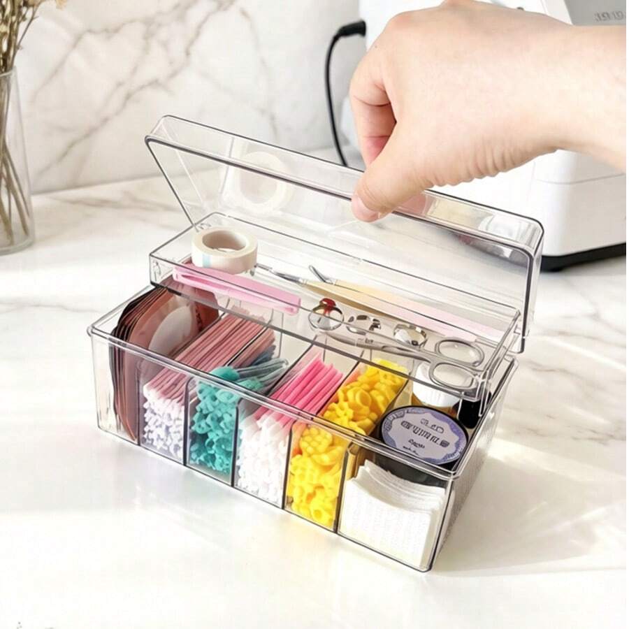 Transparent Portable Double-Layer Eyelash Extension Storage Box (With Lid) - Ideal For Lash Artists, Perfect For Beauty Products And Cosmetics Storage
