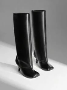 Women's Knee High Boots Square Toe Stiletto Heel Wide Calf Slouchy Boot  Fashion Comfort  Long Tall Boots Fashion Women Shoes - 黑色 - 查看 3
