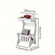 European Style Portable White Side Table | Modern Minimalist Round Bedside Table | Multifunctional Mini Coffee Table With Storage Basket And Open Shelf | Space-Saving Design | Easy To Assemble Durable Furniture, Suitable For Home, Bedroom, Living Room And Travel | Phone Holder Bedside Table - View 10