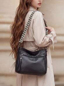 時尚女款單肩包，極簡獨特風格，大容量多功能，適合購物、送禮、旅行及戶外活動 - 黑色 - 查看 4