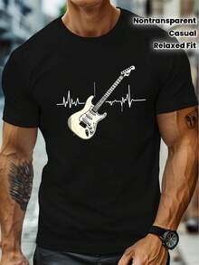 Men's JUL Pattern T-Shirt, Crew Neck Top For Men, Machine Washable All-Season Wear, Sizes S-XXL, Regular Fit, Streetwear Style - Black - View 1
