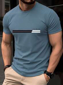 Men's 100% Cotton T-Shirt, Slim Fit, Short Sleeves, Crew Neck, Parisian Letter Stripe Print, Suitable For Casual Summer Wear, Breathable French Style Top. - White - View 7