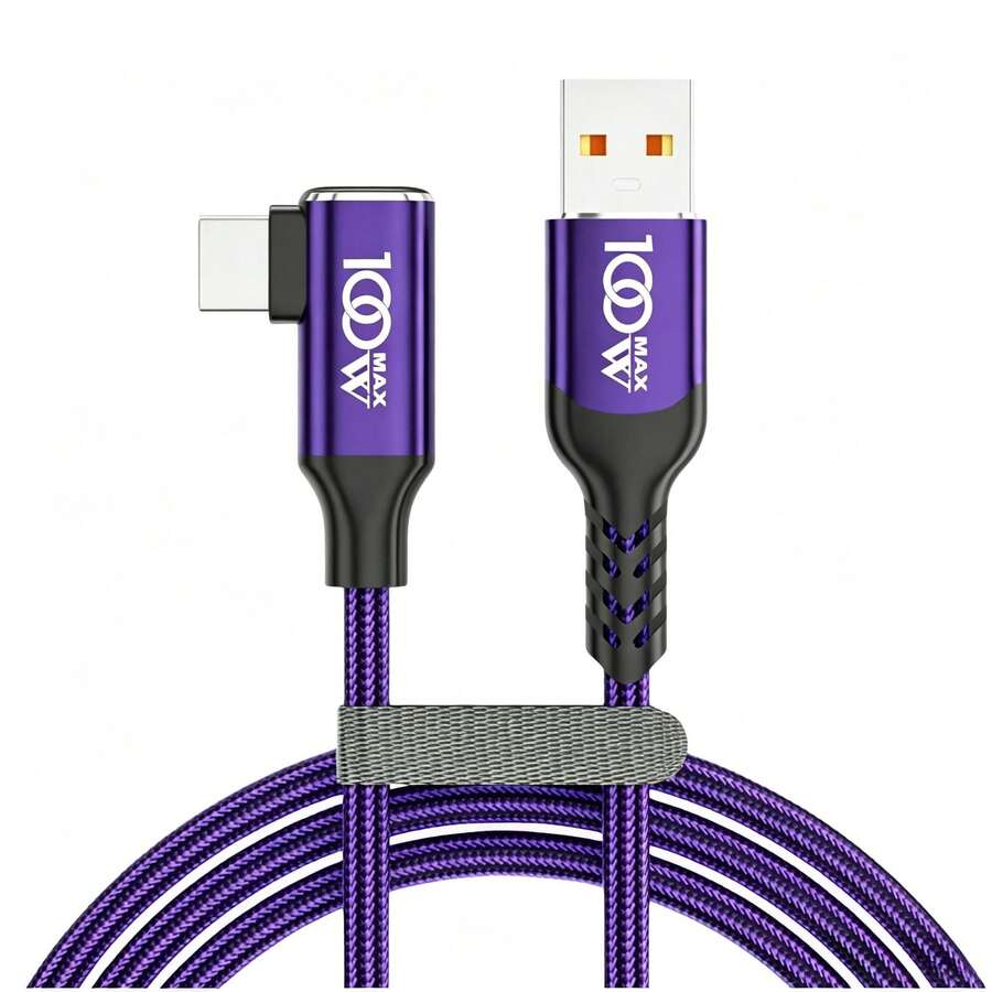 3.3/6.6/9.8英呎 USB 轉 USB-C 充電線,USB-A 轉 USB-C 數據線,6英呎直角,耐用尼龍編織 USB-A 轉 USB-C 數據線,兼容多種設備,紫色桌面配件 - 紫色 - 查看 1