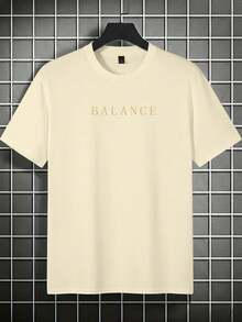 Plus Size Men's Letter Print Crew Neck Short Sleeve Casual T-Shirt - Khaki - View 2