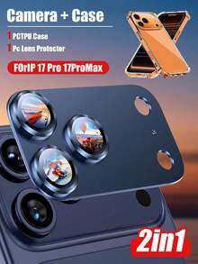 Yezodawee 2in 1 Ser Compatible With IPhone 17 Pro Max Camera Lens Protector + Transparent Phone Case - [Unbreakable] [Strong Adhesion] [Compatible Phone Case] Metal Rear Camera Screen Protector (Orange, Silver, Blue) - B - View 8