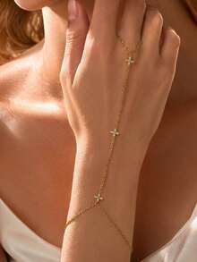 1-2pcs European & American Style Women's Luxury Sparkling Flower Finger Bracelet, Suitable For Nightclub, Party, Gathering, Gift For Girlfriend, Best Friend, Souvenir, Anniversary - Gold - View 5
