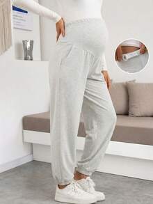 Maternity Knit Fabric Joggers With Pockets, High Elasticity Loose Long Sweatpants, Suitable For Autumn Wear - Grey - View 6
