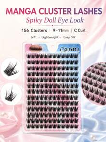 156 Clusters Manga Lash Clusters, C Curl 9-11mm Mixed Length Individual False Eyelashes, Handmade Reusable Black Band DIY Lashes With 0.05mm Ultra Thin Band,Suitable For Daily DIY At Home, Daily Commuting, Dating, Parties, Holiday Gifts. - View 6