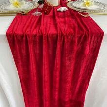 Chemin de table en velours 20 X 120 pouces 10ft luxueux épais et doux Chemin de table en velours pour Noël Thanksgiving Mariage Réception de fête Décorations de réception - Rouge - Voir 1