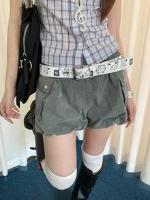 1pc Women's White PU Material Personalized Cartoon Graffiti Decor Niche Belt - White - View 4
