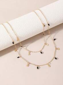 NAIZHU 1pc Versatile Daily Fashion Double Layered Star Tassel Necklace - Multicolor - View 3