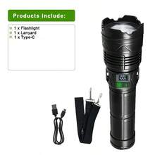 1pc Multi-Function Flashlight, 4-Mode Main Light 5-Mode Tail Light, Digital Battery Display, Type-C Charging, Can Be Used As Power Bank, Built-In Rechargeable Battery, Suitable For Hunting Cycling Camping Climbing Fishing Outdoor Emergency, ABS Material Telescopic Zoom Flashlight - Black Flashlight - View 13