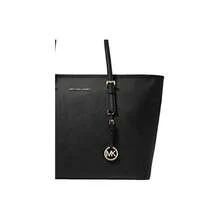 MICHAEL KORS MK Jet Set Travel Tote Bag With Logo Pendant, Solid Color, Vintage Style, Polyester, Medium Size, Women's, Black - 30F0GTVT6V-bLACK - View 2
