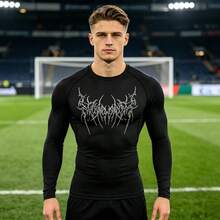 Printed Long-Sleeve T-Shirt For Basketball And Football Training, Sports And Fitness, Quick-Drying And Breathable Running Top - 黑色 - 查看 2