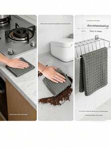 1pc Waffle Weave Cleaning Cloth - High Absorbent Polyester Square Dish And Glass Wiping Cloth, Suitable For Kitchen, Bathroom, Commercial Coffee Shop - Durable, Reusable, Modern Design, Waffle Weave Napkin, Bar Cleaning Cloth, Table, Kitchen, Coffee Machine Cloth, Absorbent And Stain-Removing, Multi-Purpose Household Microfiber Cleaning Cloth With Waffle Texture - A - View 8