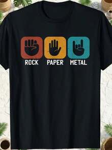 1 pieza Playera De Hombre.manga corta 100% algodón puro, cuello redondo casual con estampado, manga corta transpirable para uso diario, música heavy metal, t-shirt - Negro - Ver 1