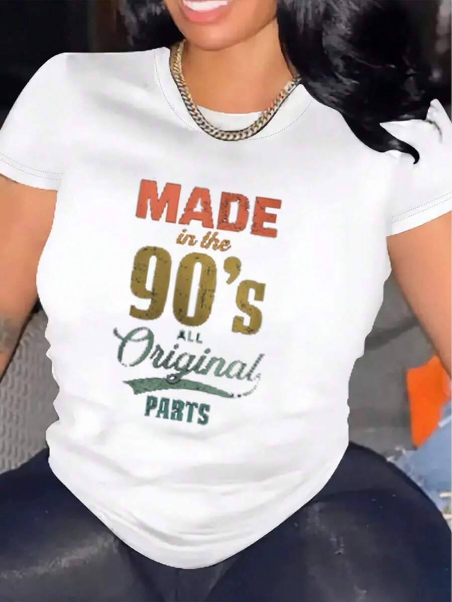 Camiseta de Mujer Cómoda con Cuello Redondo, Casual, de Mezcla de Algodón, Manga Corta, Suave y Transpirable, Estilo Urbano para Primavera y Verano - Blanco - Ver 1