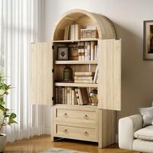 Sideboard In Wickerwork Arch Style, Double Drawers, Vintage Sideboard For Living Room And Bedroom, Storage Cabinet - Oak - 查看 3