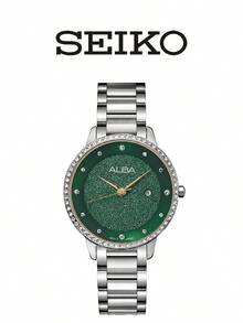 Seiko 精工 ALBA 女士石英表，闪亮表盘搭配水晶表圈，不锈钢表带，优雅正装表，适合派对和日常佩戴，完美的 情人节礼物 AH7W27X1 - AH7W27X1 - 查看 1