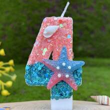 Bougie d'anniversaire numérique créative, décoration de gâteau de fête, bougie pour premier anniversaire, faite main DIY, étoile de mer océan - Étoiles de mer roses et bleues - Voir 9