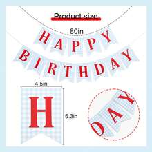 1 Set,Light & Blue White Gingham Happy Birthday Pennant Banner, Simple Checkered Base Red Letter DIY Cake Table Garland,Ideal For Birthday Party,BabyShower,Rustic Picnic,Retro Gingham Theme & Wall Backdrop Decor - Multicolor - View 6