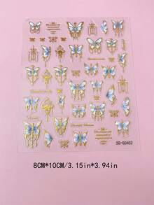 2pcs 5D Embossed 3D Nail Art Stickers, DIY Nail Decoration, Blue Purple Gradient Butterfly With Gold Foil English Letter Pattern, Suitable For Vintage Palace And Gentle Fairy Style Nail Art - Multicolor - View 5