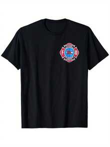 el Departamento de Bomberos, ligera y transpirable, de cuello redondo y manga corta, una camiseta casual ideal para bomberos, un regalo ideal para papá o amigos varones, regalo para bombero. - Negro - Ver 1