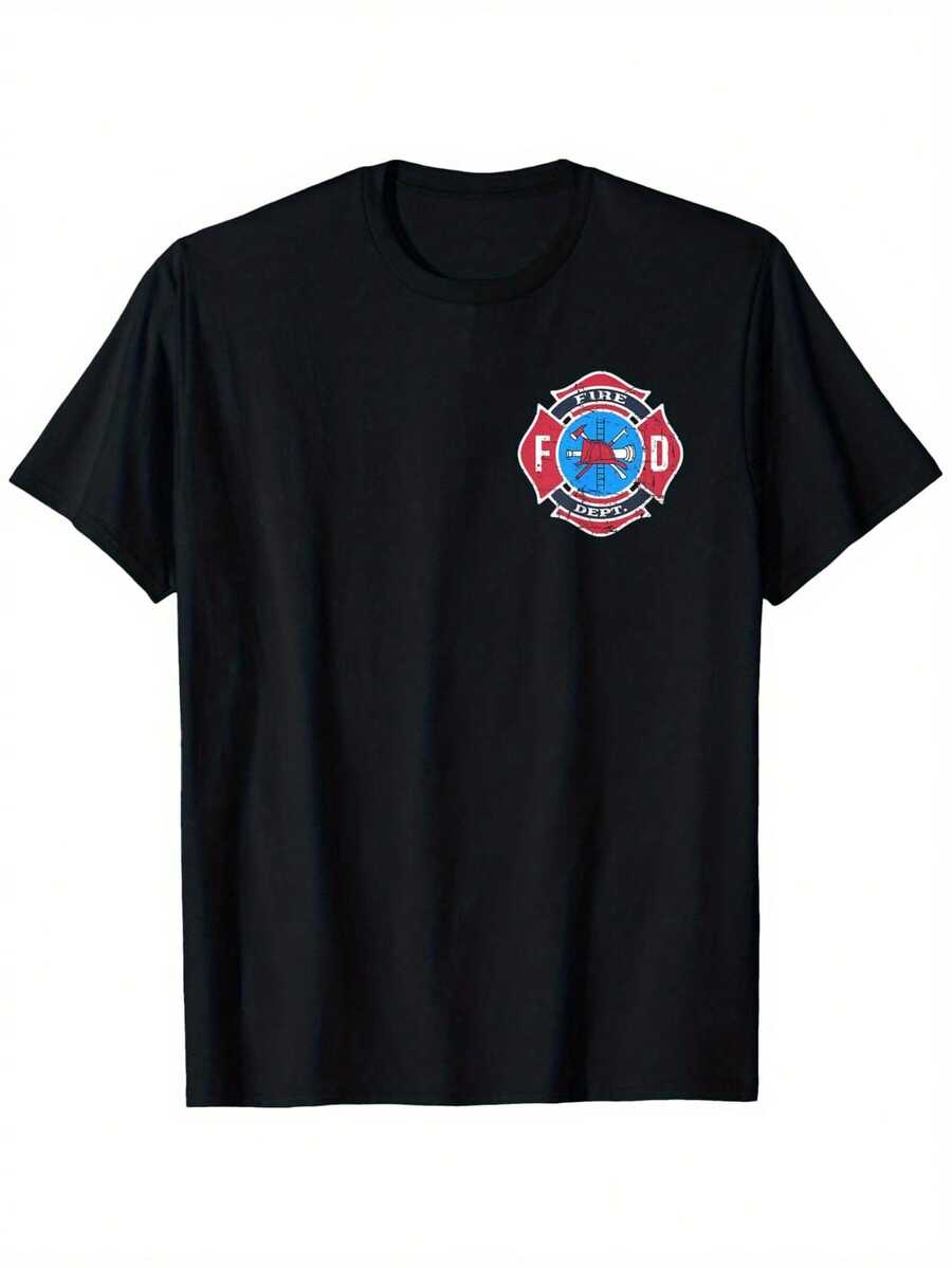 el Departamento de Bomberos, ligera y transpirable, de cuello redondo y manga corta, una camiseta casual ideal para bomberos, un regalo ideal para papá o amigos varones, regalo para bombero. - Negro - Ver 1