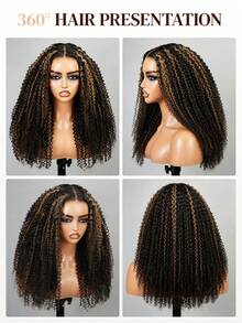 ARABELLA Afro Kinky Locken Blonde Highlights 6x6 T-Part Lace Frontal Perücke 100% Echthaar Mittelscheitel Transparente Spitze Vorgeschnitten Klebstofffrei 150% Dichte 14-16 Zoll Vorbleichen Kleine Knoten Frauen - Verschiedenfarbig - Übersicht 6