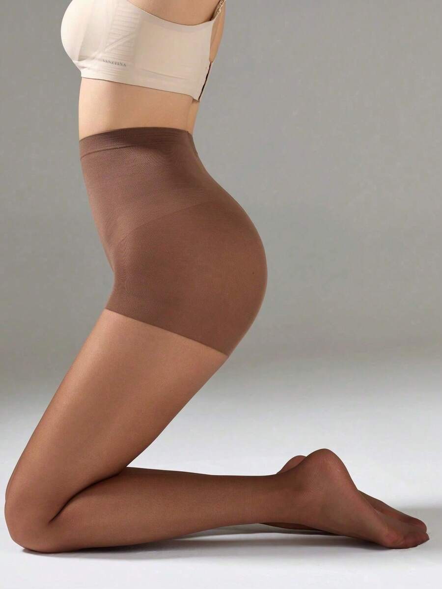 1pc Shaping Comfortable Coffee Color Transparent Tight Leggings, Suitable For Various Holidays And Occasions. - Coffee Brown - View 1
