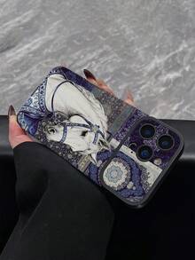 1 pièce Nouveau étui de téléphone vintage à carreaux patchwork & motif de cheval blanc, texture , coque de protection antichoc compatible avec IPhone 17/17Pro/17ProMax/16/16Pro/16ProMax/16Plus/15/15Plus/15Pro/15ProMax/14/14Plus/14Pro/14ProMax/13/13Pro/13ProMax/12/12Pro/12ProMax/11/11ProMax, coque souple de protection anti-choc anti-collision - Multicolore - Voir 5