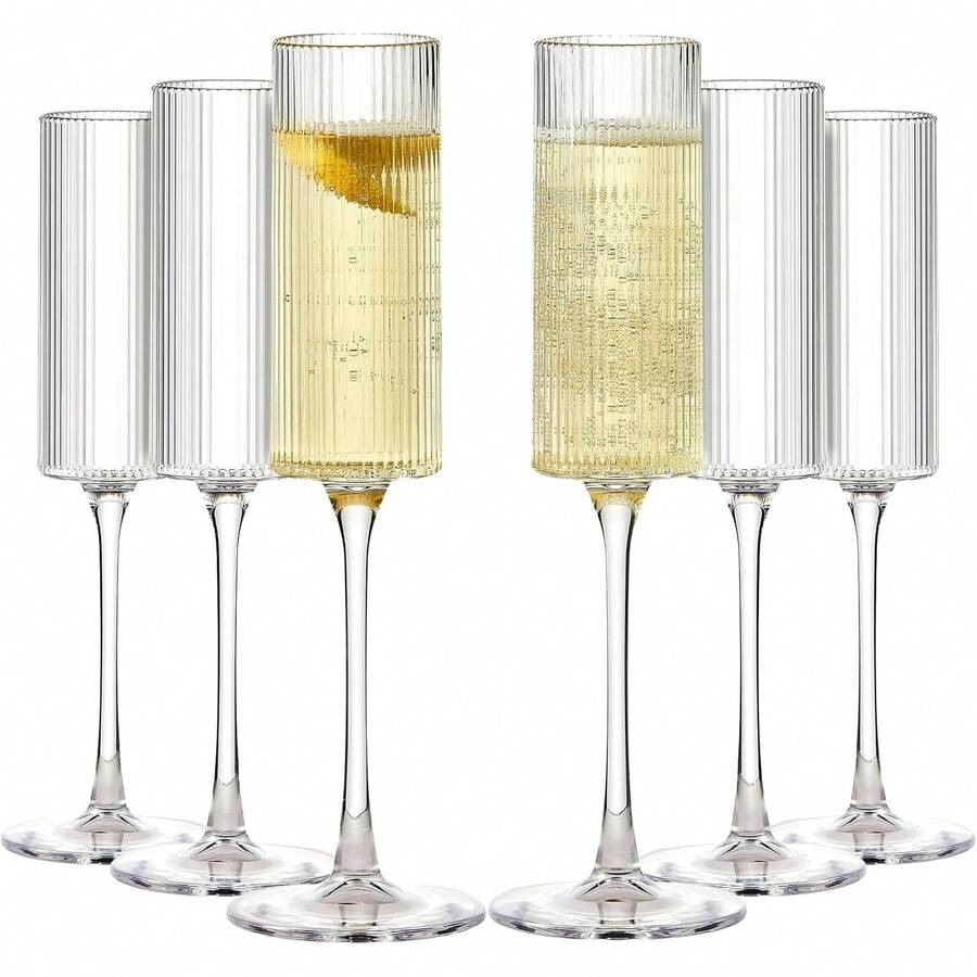 Bộ 1/2/4/6 ly sâm panh pha lê - Ly sâm panh có gân 170ml, cấu trúc bền chắc, không vỡ, có thể tái sử dụng, chất lượng cao, mang đến vẻ lãng mạn cho đám cưới, kỷ niệm hoặc các bữa tiệc ngày lễ, phù hợp cho đám cưới, tiệc cô dâu, lễ Phục sinh, ngày Valentine hoặc lễ đón năm mới. - Xem 1