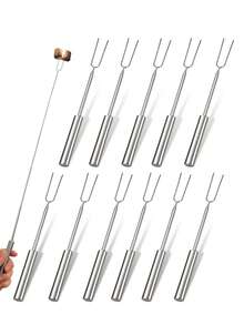1pc/6pcs Stainless Steel Extendable BBQ Forks, 32.3cm Heat-Resistant Long Handle Double-Pronged Skewers, High Temperature Resistant And Easy To Clean, Suitable For Camping BBQ, Home Garden, Roasting Marshmallows, Chocolate Fondue, Home/Outdoor Universal, Multi-Functional Roasting Tool - BBQ Skewers - View 3